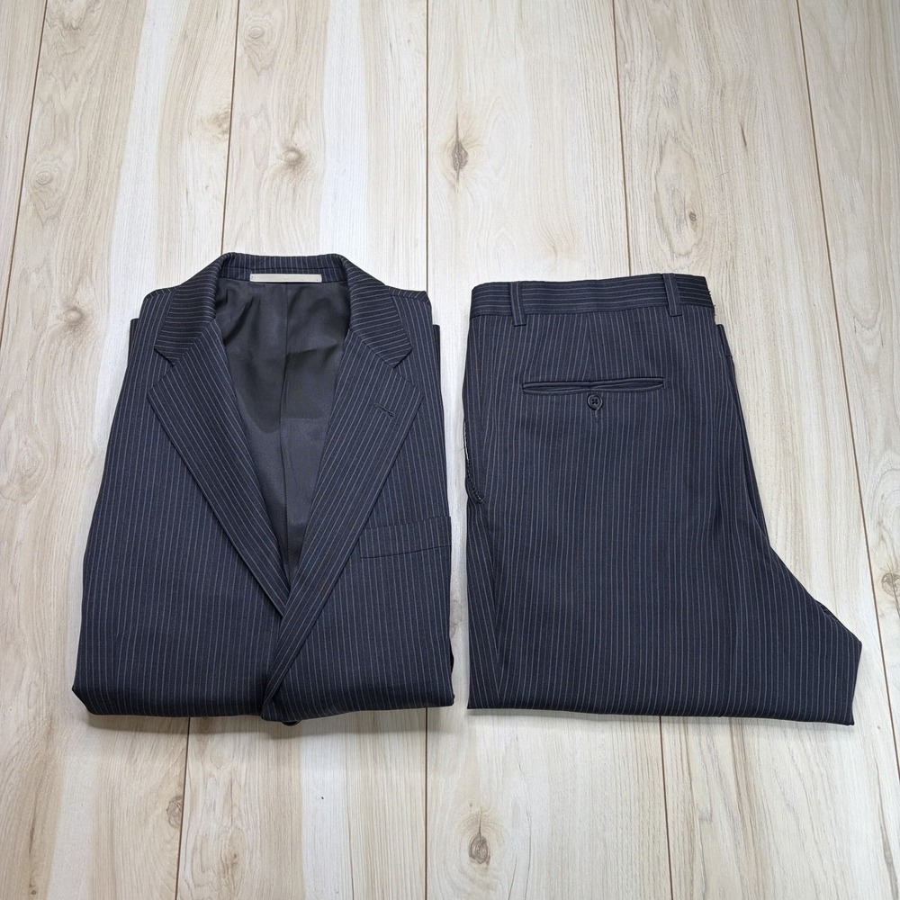 Burberry London Men's Double Pin Stripe Navy Blue 2 Pc Suit 42R 36x28